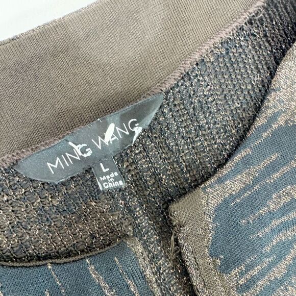Ming Wang Long Jacket Womens Large Open Front Brown Shimmer Classy - Picture 3 of 8